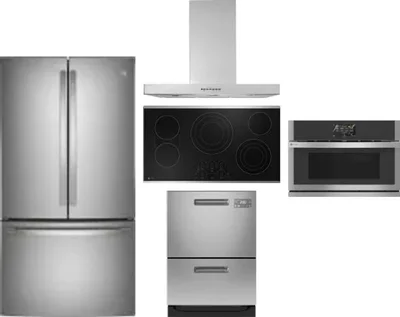 5 Piece Package Includes Refrigerator, Cooktop, Wall Oven, Hood And Dishwasher